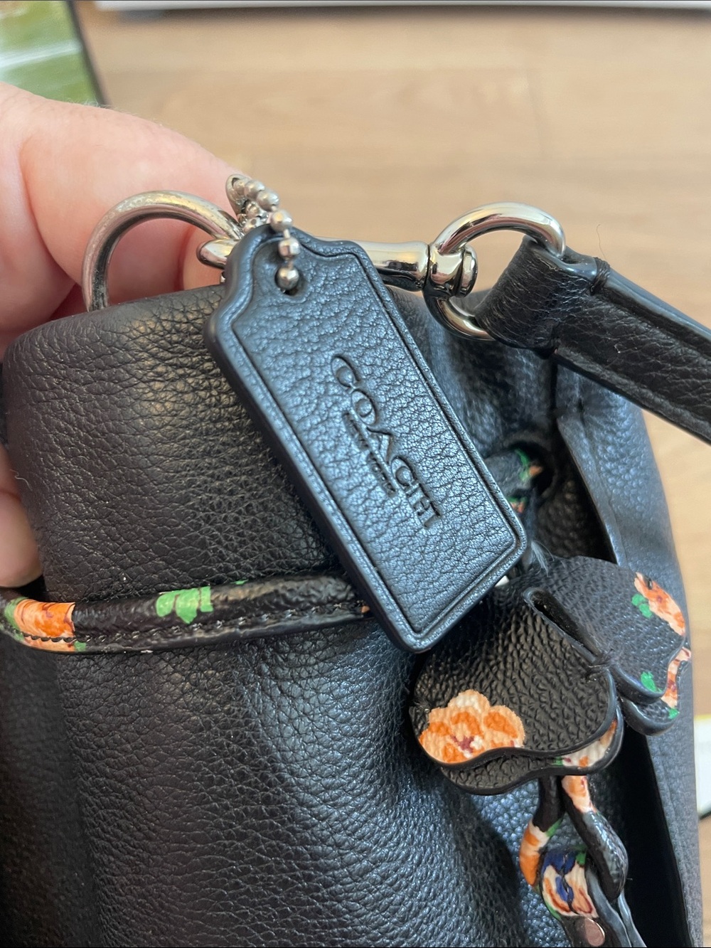 Coach Black Pebbled Leather Floral Bucket Crossbody Bag - Picture 9 of 11